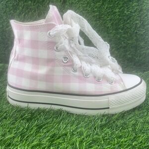 Converse Chuck Taylor All Star Platform Pink Gingham Lace Up High Top Sneakers
